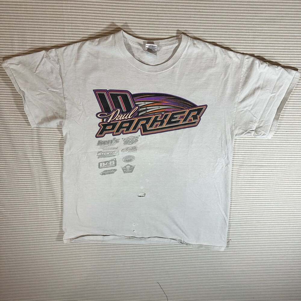 Vintage 2014 Paul Parker Racing Dirt Late Model #10 Kaukauna Wisconsin T-Shirt L